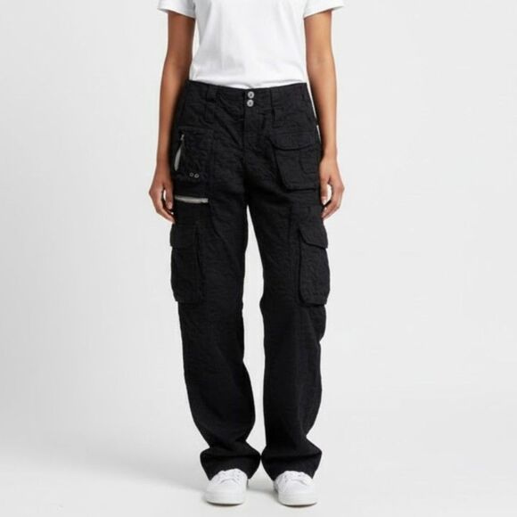 Johnny Was Cargo Multi Zipper Black Embroidered Pants Size 6 - Picture 1 of 10